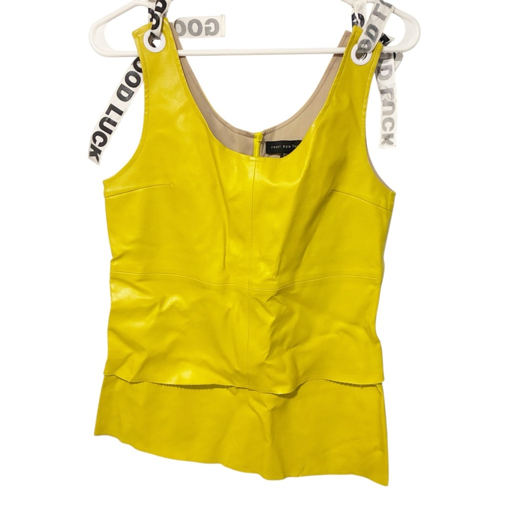 Front‎ Row Shop Mustard Yellow Faux Leather Tiered Ribbon Shoulder Size XS Top